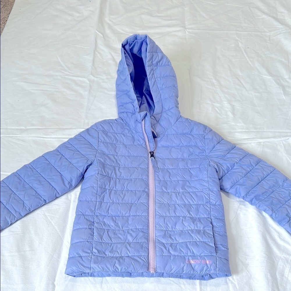 Lands End Light Purple Hooded Puffer Jacket XS 4-5